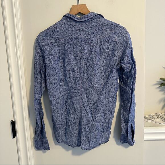 Frank & Eileen Blue Linen Barry Floral Long Sleeve Blouse Top Small - Picture 5 of 10